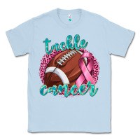 Dusty Blue Tackle Cancer Football Classic Tee - texasbilliewilder