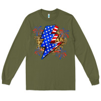Army Green American lightning bolt Long Sleeve Tee - Zillion Design Studio