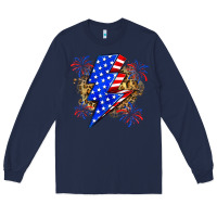 Navy American lightning bolt Long Sleeve Tee - Zillion Design Studio