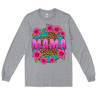 Heather Grey mama leopard background Long Sleeve Tee - texasbilliewilder