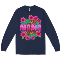 Navy mama leopard background Long Sleeve Tee - texasbilliewilder