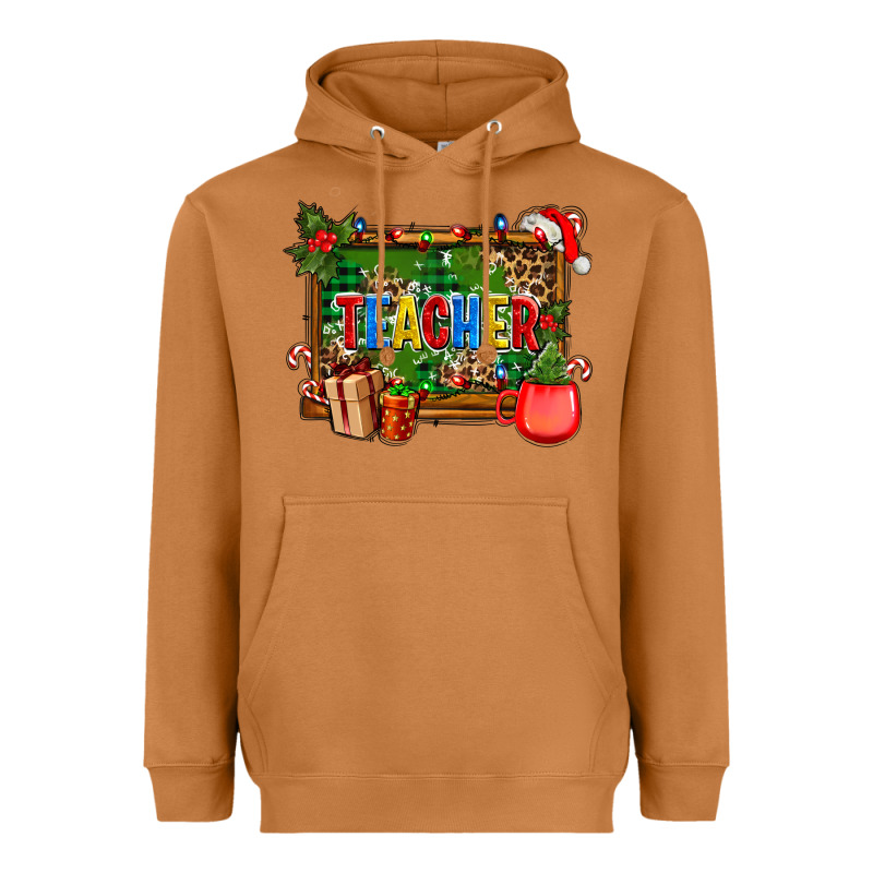Christmas Teacher And Coffe Cup With Board Heavyweight Hoodie by AdoDesignShop | Teevron