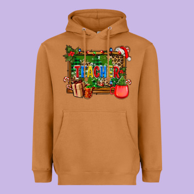Christmas Teacher And Coffe Cup With Board Heavyweight Hoodie Designed By Adodesignshop
