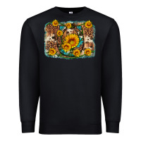 Black sunflower gemstone leopard cowhide horseshoe background Premium Sweatshirt - Artiststas