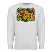 Dove Grey sunflower gemstone leopard cowhide horseshoe background Premium Sweatshirt - Artiststas
