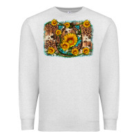 Oatmeal Heather sunflower gemstone leopard cowhide horseshoe background Premium Sweatshirt - Artiststas
