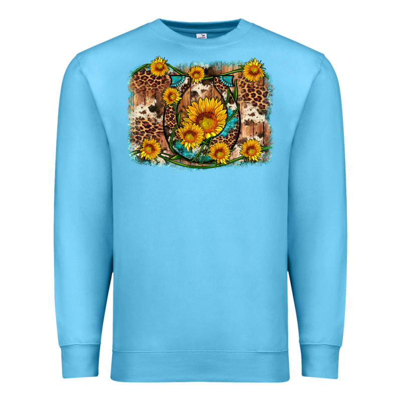 Sunflower Gemstone Leopard Cowhide Horseshoe Background Premium Sweatshirt by Artiststas | Teevron