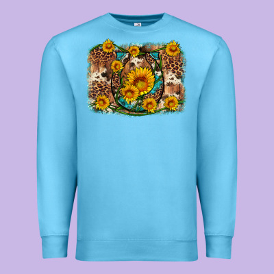 Sunflower Gemstone Leopard Cowhide Horseshoe Background Premium Sweatshirt Designed By Artiststas