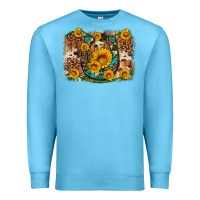 Ocean Blue sunflower gemstone leopard cowhide horseshoe background Premium Sweatshirt - Artiststas