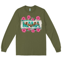 Army Green mama leopard with turquoise background Long Sleeve Tee - texasbilliewilder