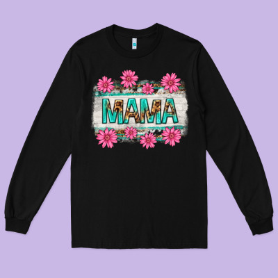 Mama Leopard With Turquoise Background Long Sleeve Tee Designed By Texasbilliewilder