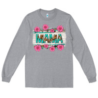 Heather Grey mama leopard with turquoise background Long Sleeve Tee - texasbilliewilder