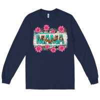Navy mama leopard with turquoise background Long Sleeve Tee - texasbilliewilder