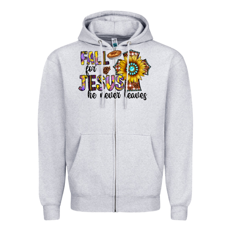 Fall For Jesus He Never Leaves Zipper Hoodie by CowhideDigitalArt | Teevron