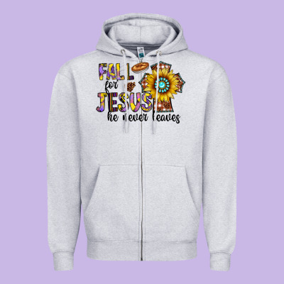 Fall For Jesus He Never Leaves Zipper Hoodie Designed By Cowhidedigitalart