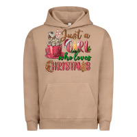 Pigment Burro Pink Just a girl who loves Christmas Urban Hoodie - NancyCooperArtShop