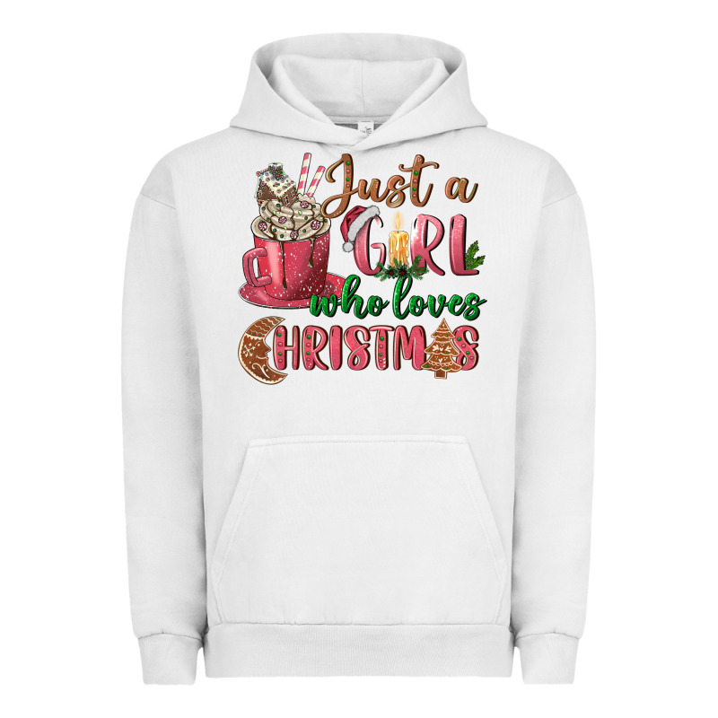 Pink Just A Girl Who Loves Christmas Urban Hoodie by NancyCooperArtShop | Teevron