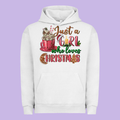 Pink Just A Girl Who Loves Christmas Urban Hoodie Designed By Nancycooperartshop