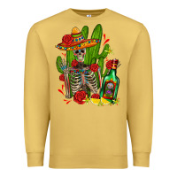 Antique Gold skeleton with sombrero and tequila Premium Sweatshirt - AdoDesignShop