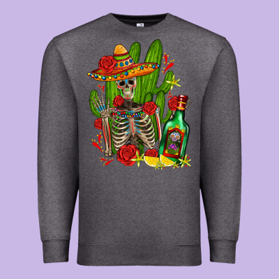 Skeleton With Sombrero And Tequila Premium Sweatshirt Designed By Adodesignshop