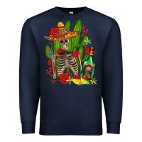 Navy skeleton with sombrero and tequila Premium Sweatshirt - AdoDesignShop
