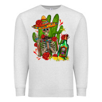 Oatmeal Heather skeleton with sombrero and tequila Premium Sweatshirt - AdoDesignShop