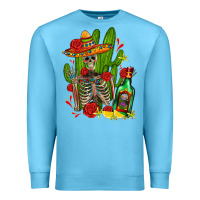 Ocean Blue skeleton with sombrero and tequila Premium Sweatshirt - AdoDesignShop