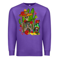 Purple skeleton with sombrero and tequila Premium Sweatshirt - AdoDesignShop