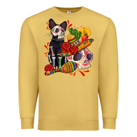 Antique Gold mexican dead day with skeleton cat Premium Sweatshirt - AdoDesignShop