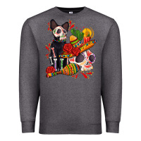 Charcoal Heather mexican dead day with skeleton cat Premium Sweatshirt - AdoDesignShop