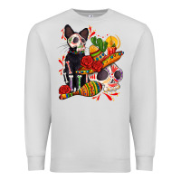 Dove Grey mexican dead day with skeleton cat Premium Sweatshirt - AdoDesignShop