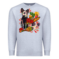 Heather Grey mexican dead day with skeleton cat Premium Sweatshirt - AdoDesignShop