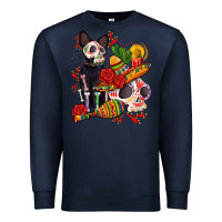 Navy mexican dead day with skeleton cat Premium Sweatshirt - AdoDesignShop