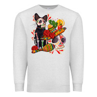 Oatmeal Heather mexican dead day with skeleton cat Premium Sweatshirt - AdoDesignShop