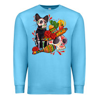 Ocean Blue mexican dead day with skeleton cat Premium Sweatshirt - AdoDesignShop