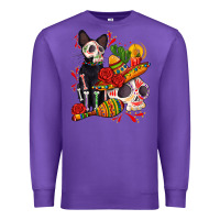 Purple mexican dead day with skeleton cat Premium Sweatshirt - AdoDesignShop