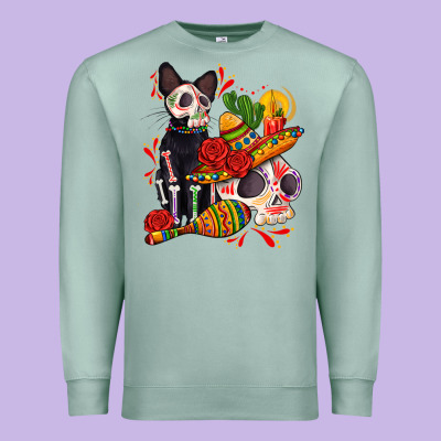 Mexican Dead Day With Skeleton Cat Premium Sweatshirt Designed By Adodesignshop