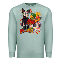 Seafoam mexican dead day with skeleton cat Premium Sweatshirt - AdoDesignShop