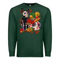 Sports Green mexican dead day with skeleton cat Premium Sweatshirt - AdoDesignShop