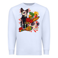 White mexican dead day with skeleton cat Premium Sweatshirt - AdoDesignShop