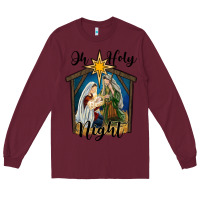 Burgundy oh holy night holy family Long Sleeve Tee - RanaPortraitStore