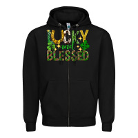 Black Lucky and blessed st. patricks day Zipper Hoodie - Neo Western