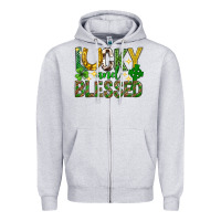 Heather Grey Lucky and blessed st. patricks day Zipper Hoodie - Neo Western