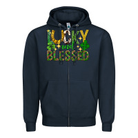 Navy Lucky and blessed st. patricks day Zipper Hoodie - Neo Western