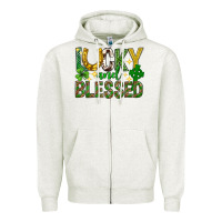 Oatmeal Heather Lucky and blessed st. patricks day Zipper Hoodie - Neo Western