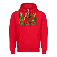 Red Lucky and blessed st. patricks day Zipper Hoodie - Neo Western