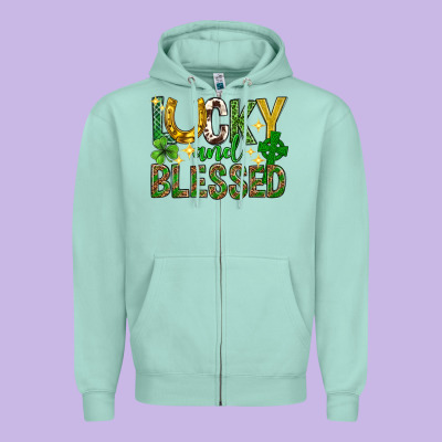 Lucky And Blessed St. Patricks Day Zipper Hoodie Designed By Neo Western