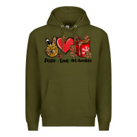 Army Green peace love  hot chocolate Premium Hoodie - AdoDesignShop