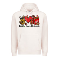Pale Pink peace love  hot chocolate Premium Hoodie - AdoDesignShop