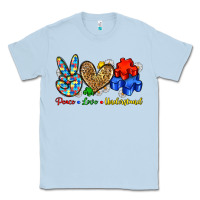 Dusty Blue peace love understand Classic Tee - Zillion Design Studio